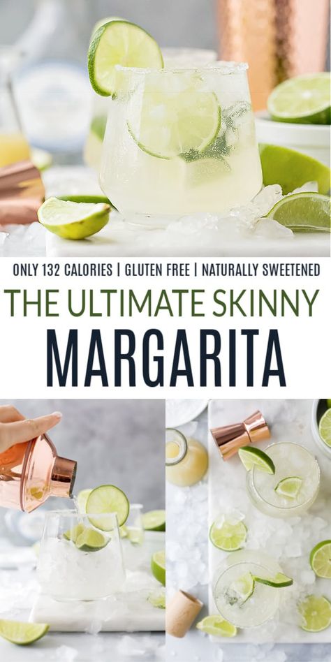 You're only 4 ingredients from these Ultimate Skinny Margaritas. A refreshing sip that's only 132 calories & naturally sweetened. The perfect margarita recipe you'll use all year round. Make a single serving or a pitcher, you're choice. #margaritas #margaritarecipes #cocktailrecipes #tequilarecipes #easycocktails #lowcaloriecocktails #lowcaloriedrinks #margs #joyfulhealthyeats Weight Watcher Margarita, Margaritas, Essen, Fresca Margarita Recipe, Low Calorie Margaritas, Easy Healthy Margarita Recipes, No Sugar Margarita Recipe, Chuys Margarita Recipe, Basic Margarita Recipe