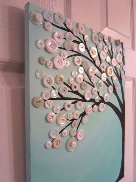 *Button Tree Painting! My Pins Saved Boards Crafts, K Cup Crafts, Button Tree Art, Vintage Buttons Crafts, Button Art Projects, Buttons Crafts Diy, Button Creations, Button Tree, Hemma Diy