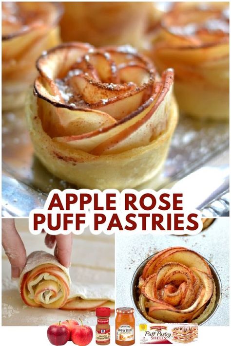 The Foodie Bunch | Recipes | RECIPE: https://www.tosimplyinspire.com/apple-rose-puffed-pastries.html | Facebook To Simply Inspire, Apple Rose, Sliced Apples, Puff Pastries, Preserved Lemons, Apple Roses, Apple Slices, Cinnamon Sugar, Ground Cinnamon