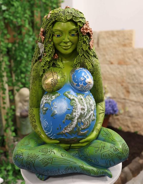 PRICES MAY VARY. This Millenial Gaia Mother Nature Earth Statue measures 23.5" tall, 15.5" wide and 14.25" deep approximately (inches). It weighs about 14.5 pounds. If you are planning to display the sculpture outdoors, we recommend applying a UV protectant spray coat that can be purchased at your nearby hardware stores. This will preserve the beautiful colors of the sculpture over long periods of time under the Sun's harmful UV rays without fade. This Millenial Gaia Mother Nature Earth Statue i Mother Nature Goddess, Te Fiti, Mother Earth Art, Hardware Stores, Nature Goddess, Earth Mother, Earth Goddess, Goddess Statue, Green Earth