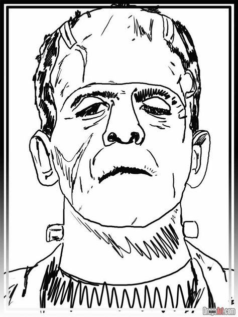 How to Draw Frankenstein, Step by Step, Frankenstein, Monsters ... Kawaii, Draw Frankenstein, Frankenstein Art, Halloween Frankenstein, Horror Drawing, Monster Drawing, Drawing Examples, Frankenstein Halloween, Frankenstein's Monster