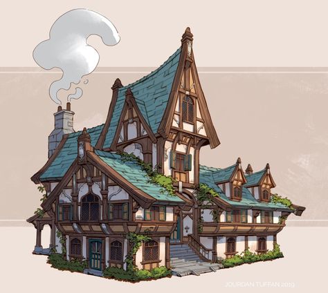 Casa Fantasy, Medieval House, Fantasy Town, Minecraft Medieval, Medieval Houses, Building Concept, Minecraft Architecture, Building Art, Fantasy City