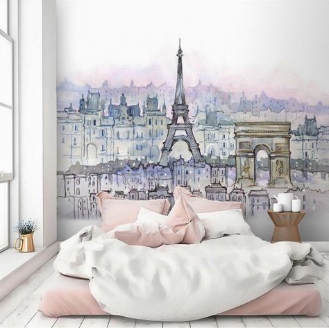 Paris Bedroom Ideas For Adults, Mural Accent Wall, Paris Girls Bedroom, Paris Wall Mural, Paris Nursery, Paris Themed Room, Paris Room Decor, Paper Mural, Paris Themed Bedroom