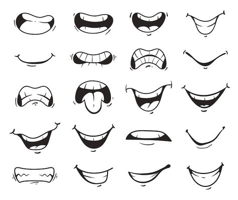 Cartoon character mouth face expression ... | Premium Vector #Freepik #vector #cartoon-mouth #smile-mouth #comic-face #funny-character Mouth Drawing Step By Step, Draw Cartoon Mouth, Cartoon Mouth Drawing, Character Mouth, Types Of Drawing Styles, Simple Cartoon Characters, Cartoon Mouth, Cartoon Faces Expressions, Funny Cartoon Faces