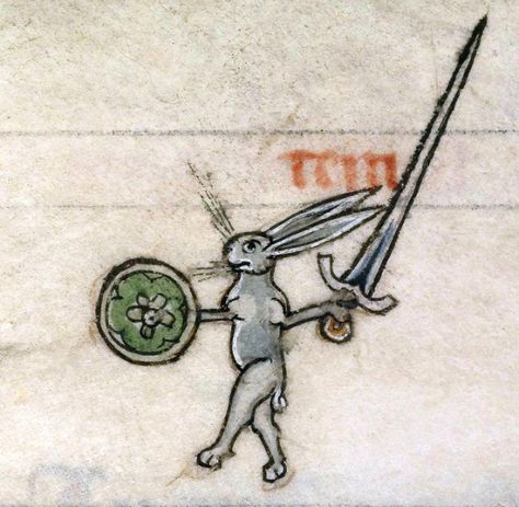 Medieval Shield Illustration, Rabbit Warrior, Funny Medieval, Lapin Art, Medieval Tattoo, Medieval Drawings, Medieval Artwork, Medieval Manuscripts, Medieval Paintings