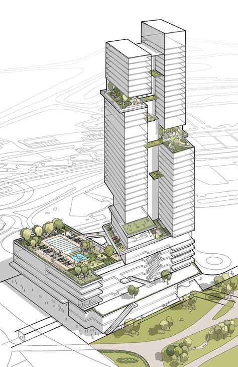 Drawing Eyes, Landscape Gardening, Couple Drawing, Mix Use Building, Architecture Concept Diagram, Architecture Design Sketch, Architectural Drawing, Skyscraper Architecture, Architecture Concept Drawings