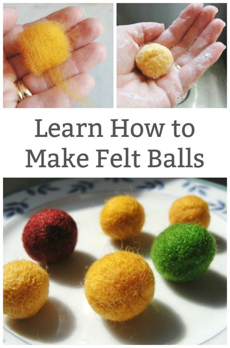 Make Felt Balls, Felted Wool Ball Garland, Felt Ball Crafts, Diy Pompon, Diy Wool Felt, Felt Wool Ball, Diy Wool, Purl Bee, Needle Felting Diy