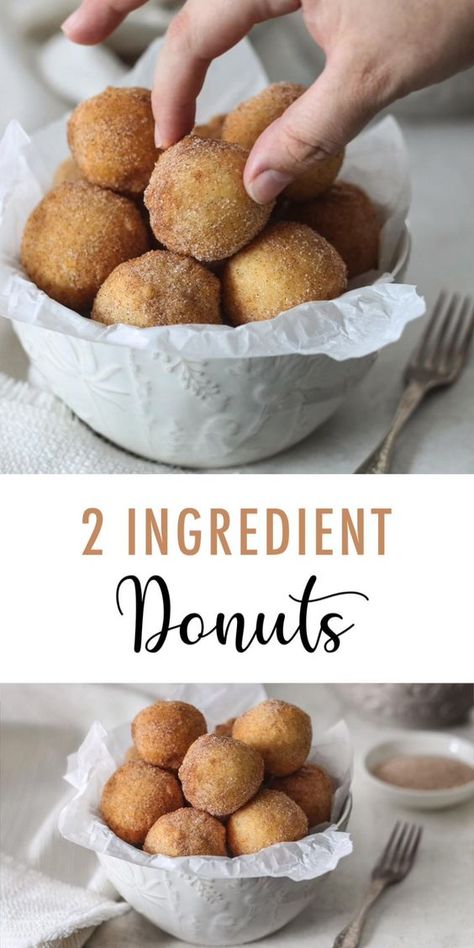 Doughnut Recipe Easy, 2 Ingredient Recipes, Homemade Donuts Recipe, Easy Donuts, Two Ingredient, Eggless Recipes, Donuts Recipe, Kolaci I Torte, Homemade Donuts