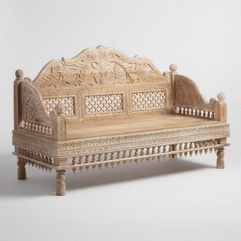 Image Carved Sofa, Wood Carving Furniture, Wooden Sofa Set Designs, Wooden Sofa Designs, Wood Daybed, Wooden Sofa Set, Indian Furniture, Carved Furniture, Sofa Set Designs