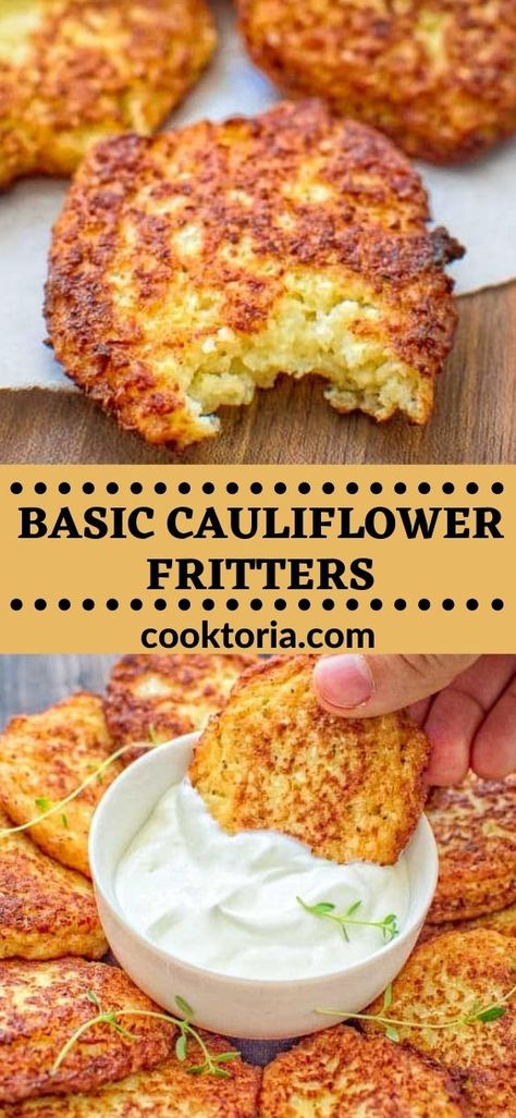 Cauliflower Fritters Recipe, Coliflower Recipes, Califlower Recipes, Cauliflower Fritters, Fest Mad, Fritters Recipe, Easy Cauliflower, Fritter Recipes, Tasty Vegetarian Recipes