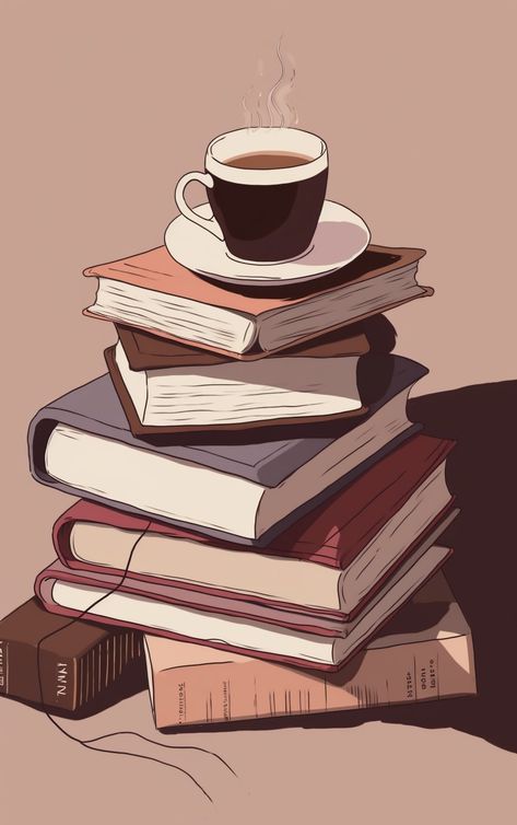 Book Page Wallpaper Aesthetic, Coffee Shop Drawing Illustration, Book Lover Wallpapers Aesthetic, Stem Wallpaper, Bookish Wallpaper, Kaffe Bar, Reading Wallpaper, Music And Books, Mug Of Coffee