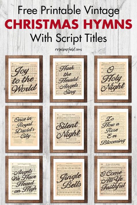 A collection of 16 FREE printable vintage Christmas hymns with script titles! Popular Christmas songs to create beautiful holiday decor on any budget. Silent Night, Jingle Bells, O Holy Night, Joy to the World, O Come All Ye Faithful, and much more. #freeprintables #Christmasprintables #Christmassongs #holidaydecor Jingle Bells Sheet Music Free Printable, Free Christmas Printables Vintage, Free Christmas Music, Christmas Hymns, Printable Hymns, O Come All Ye Faithful, Popular Christmas Songs, Christmas Songs Lyrics, Sheet Music Crafts