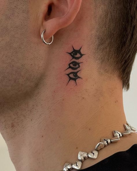 Men Small Neck Tattoo Ideas, Men's Neck Tattoo, Neck Tattoo For Men Small, Below The Ear Tattoo, Minimalistic Tattoo For Men, Neck Minimal Tattoo, Tattoo Ideas Neck Men, Dragon Neck Tattoo Men, Men Tattoo Behind Ear