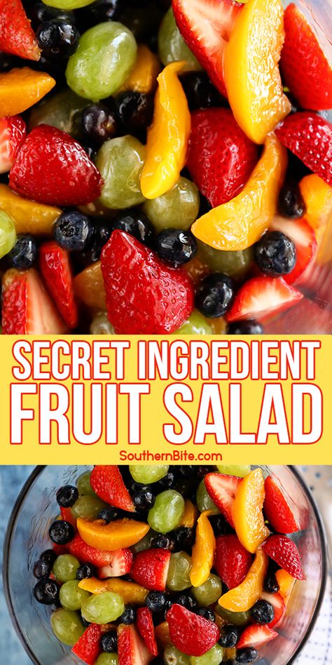 Secret Ingredient Fruit Salad - Southern Bite Pizza Fruit, Easy Fruit Salad Recipes, Best Fruit Salad, Peach Pie Filling, Fruit Recipes Healthy, Resep Salad, Summer Salads With Fruit, Fruit Salad Easy, Fresh Fruit Salad