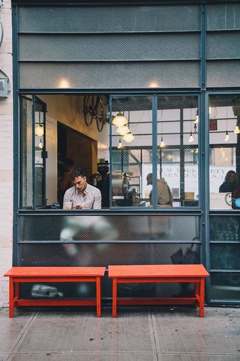 maddierose: Gasoline Alley Coffee Cafe Window, Cafe Exterior, Green Cafe, Café Design, Cafe Bistro, 카페 인테리어 디자인, Shop House Plans, Shop Fronts, Restaurant New York