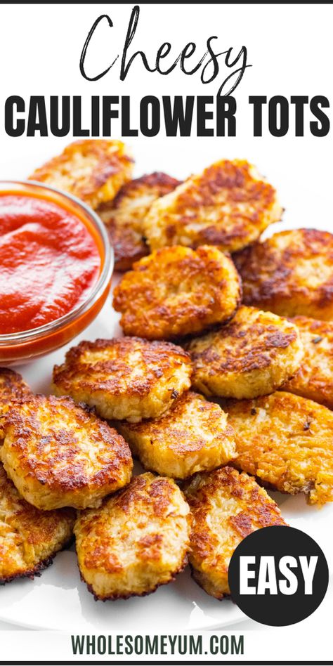 Cauliflower Tots Essen, Easy Cheesy Cauliflower, Cauliflower Recipes Low Carb, Keto Veggie Recipes, Low Carb Comfort Food, Cauliflower Side Dish, Coliflower Recipes, Cauliflower Recipes Healthy, Cauliflower Tots