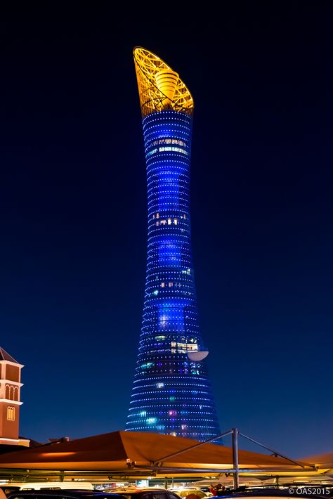 All sizes | The Torch Tower, Doha | Flickr - Photo Sharing! Monumental Sculpture, Building Styles, Tower Light, Guinness Book Of World Records, Facade Lighting, Skyscraper Architecture, Qatar Doha, Landmark Buildings, Guinness Book