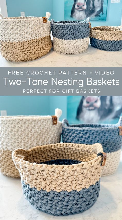 Amigurumi Patterns, Crochet Nesting Basket Pattern Free, Crochet Basket Square, Crochet Box Pattern, Quick Crochet Projects To Sell, Homemade Baskets, Crochet Storage Baskets Free, Crochet House, Crocheted Animals