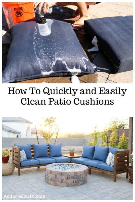 Clean Patio Cushions, Homemade Patio, Clean Patio Furniture, Porches Ideas, Clean Patio, Clean Hacks, Homemade Toilet Cleaner, Hardwood Floor Cleaner, Clean Baking Pans