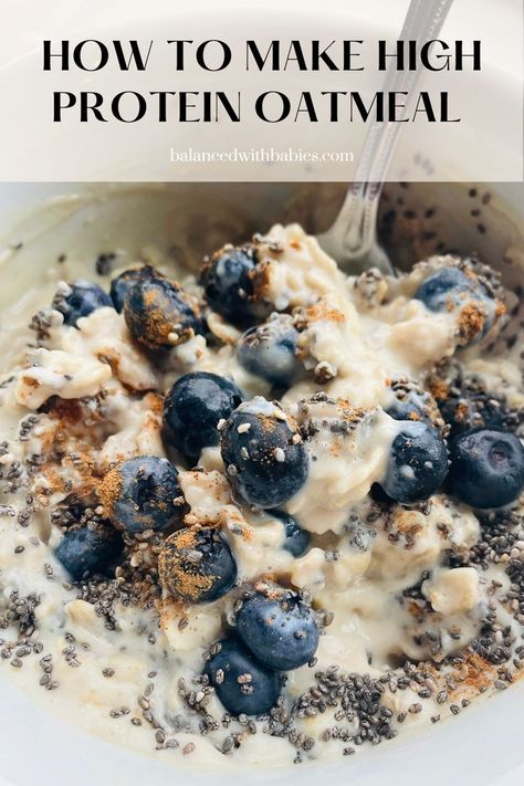 how to make high protein oatmeal Healthy Oats Breakfast, Blueberry Oatmeal Recipes, Quick Oat Recipes, Protein Blueberry, Vegetarian High Protein, Best Whey Protein Powder, Blueberry Snacks, Healthy High Protein Breakfast, Whey Protein Recipes