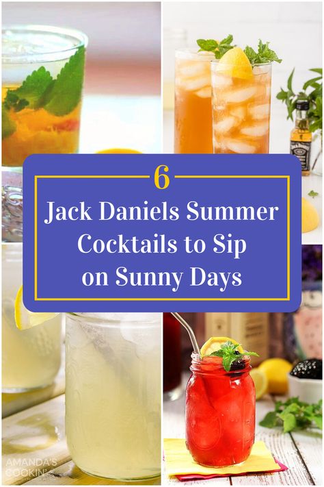 Collage of 4 jack daniels summer cocktails. Jack Daniels Mixed Drinks Recipes, Jack Daniel’s Cocktails, Honey Jack Daniels Drinks Cocktails, Whiskey Summer Cocktails, Jack Daniels Drinks Recipes, Jack Daniels Mixed Drinks, Cocktails With Whiskey, Summer Whiskey Cocktails, Cocktails For Men