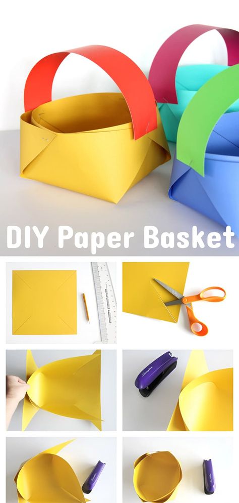 How to Make a Paper Basket Construction Paper Basket, Preschool Basket Craft, Paper Baskets For Easter, Paper Bag Basket Diy, Paper Weave Basket, Paper Easter Baskets To Make, Easy Paper Easter Baskets, How To Make Easter Baskets Out Of Paper, Paper Bucket Craft