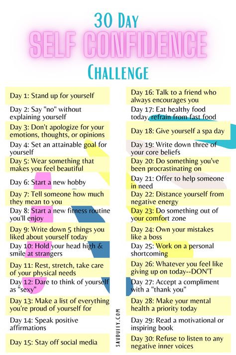 30 Day Self Confidence Challenge | Of Good Report Blog by Sav Duffy | Has your self confidence been feeling low lately? If you’re feeling full of self doubt and need a confidence boost, this 30 day self improvement challenge can help you push past your insecurities to remember how freakin’ awesome you really are. It’s full of personal development tips and simple self care ideas to increase your self love. Head to the blog to dive into the challenge! Self Confidence Challenge, Confidence Challenge, Confidence Activities, Coping Skills Activities, Improve Self Confidence, Self Care Ideas, Personal Growth Plan, Self Care Bullet Journal, Core Beliefs