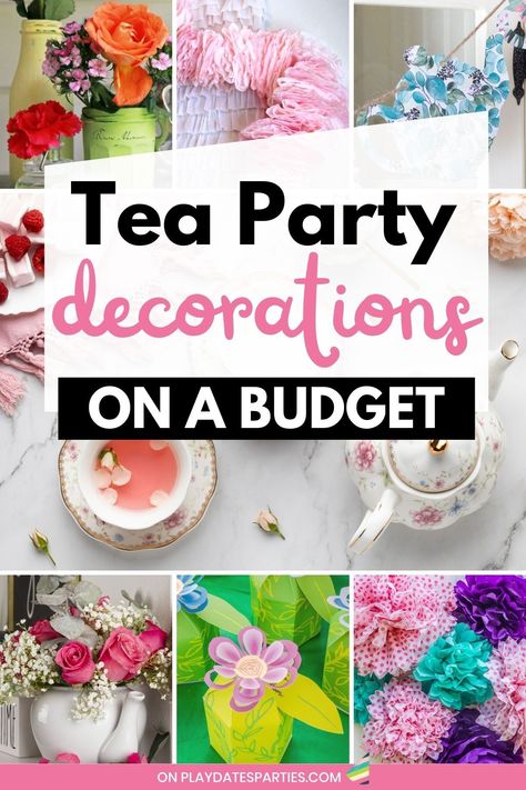 Tea parties are such a fun way to celebrate the holidays - especially when you have gorgeous DIY tea party decorations like these. With versatile ideas like these, you'll be ready for a tea party any time of year: Spring, summer, winter, Mother's Day, Easter, and even Christmas. Don't forget to grab our tips for planning and making tea party decorations, and to grab your free printable party planner while you're here. High Tea Party Decorations Diy, Tea Party For Senior Citizens, Tea Party Table Themes, Decorations For A Tea Party, Tea Party Decorating Ideas, Tea Party Table Decorations Centerpiece Ideas, High Tea Party Ideas Decoration, Center Piece For Tea Party, 70th Birthday Tea Party Ideas