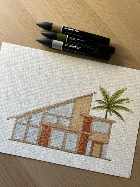 [𝑺𝒂𝒗𝒆 & 𝑭𝒐𝒍𝒍𝒐𝒘]~♡´･ᴗ･`♡ House Marker Drawing, Architecture Drawing Watercolor, Architecture Drawing Beginner, House Drawing Sketches, Promarker Art, Easy Nature Drawings, Pencilsketch Art, Interior Drawing, Interior Architecture Drawing