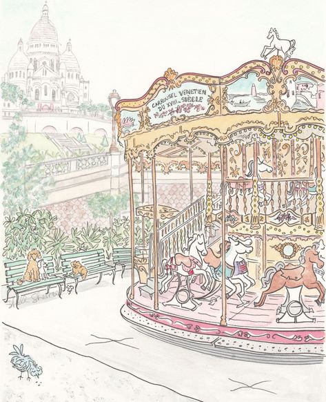 Croquis, Paris Carousel, French Wall Art, Ink And Watercolour, Fashion Artwork, Art Investment, Paris Wall Art, Paris Art, Pen And Watercolor