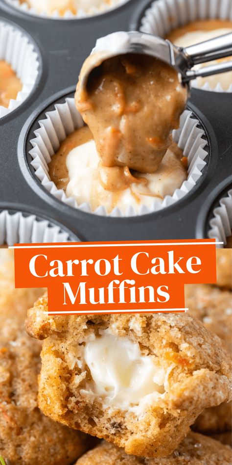 Carrot Cake Biscuits, Carrot And Cream Cheese Muffins, Cream Cheese Carrot Coffee Cake, Surprise Carrot Cake, Carrot Cake Muffins With Cream Cheese Filling, Moist Carrot Muffins Recipe, Cream Cheese Carrot Cake Muffins, Muffin Recipes With Cream Cheese, Easy Bake Muffins