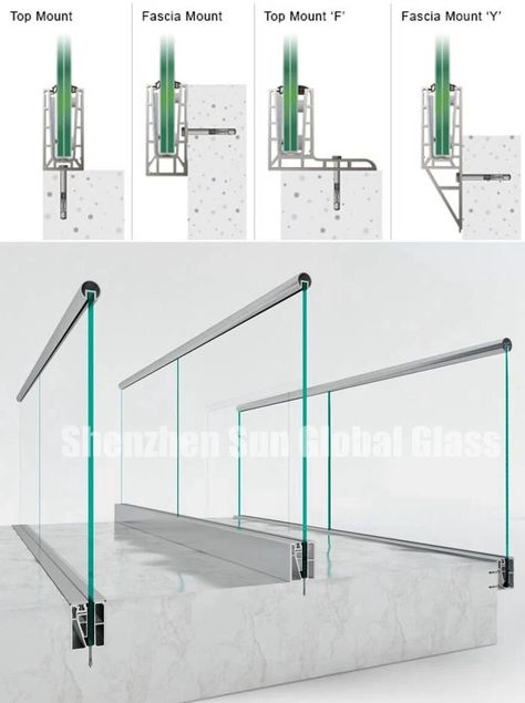 12mm tempered glass aluminium u channel railing system Balcony Glass Handrail Design, Glass Railing Stairs Detail, Glass Handrail Detail, Glass Handrail Balcony, Glass Railing Balcony Exterior Design, Glass Handrails For Stairs, Glass Railing Detail, Glass Railing Balcony, Stair Glass Railing