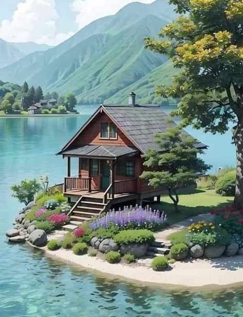 Dream Painting, Canvas For Beginners, Small Canvas Paintings, Canvas Drawings, Cottage Art, 수채화 그림, Simple Acrylic Paintings, Beautiful Locations Nature, घर की सजावट