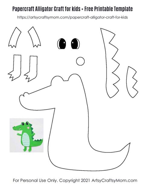 Paper Alligator Craft for Kids + Free Printable Template 3 Alligator Craft, Reptile Crafts, Alligator Crafts, Crocodile Craft, Free Craft Templates, Alligators Art, A Alligator, Prek Crafts, Free Printable Crafts