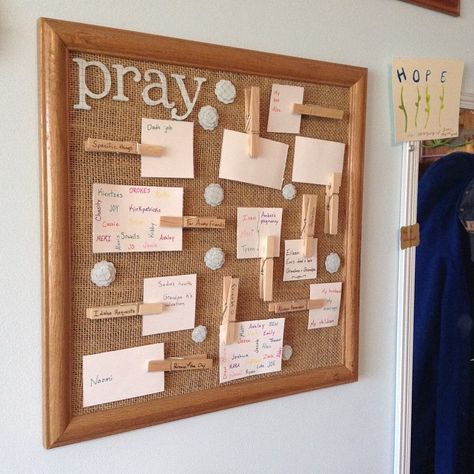 Prayer board Prayer Board Ideas, Diy Prayer Board, Prayer Vision Board, Prayer Room Ideas, Prayer Closet, Prayer Corner, Bible Doodling, Youth Room, Prayer Wall