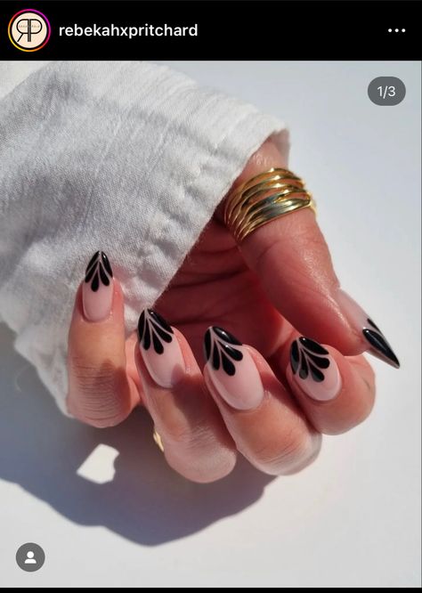 Gel Black Nails Short, Black Nail Tips Designs, Abstract Manicure Ideas, Bright Geometric Nails, Dark Abstract Nails, Edgy Minimalist Nails, Black Simple Nail Art, Easy Oval Nail Designs, Art Deco Wedding Nails