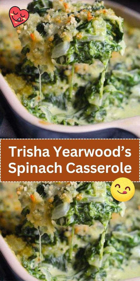 Trish Yearwood Recipes, Tricia Yearwood Recipes, Creamed Spinach Casserole, Spinach Casserole Recipes, Vegetable Dip Recipe, Spinach Side Dish, Trisha Yearwood Recipes, Veggie Side Dish Recipes, Vegetable Casserole Recipes