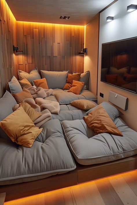 22 Inspiring Small Theatre Room Ideas - Remodr Movie Room Design Ideas, Small Space Theater Room, Movie Lounge Room, Tiny Movie Room, Small Cinema Room, Secret Room Ideas, Cinema Room Small, Small Theatre Room, Small Theater Room