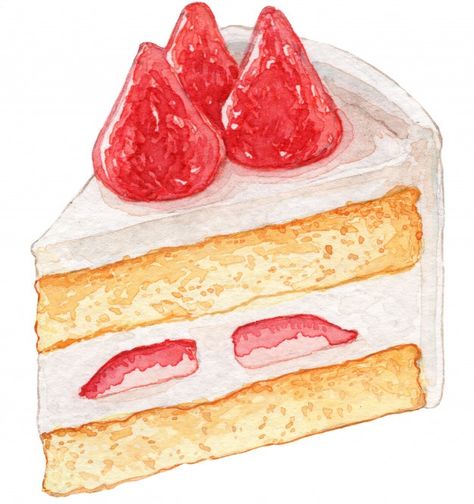 Strawberry shortcake watercolor illustra... | Premium Vector #Freepik #vector #background #watercolor #food #menu Strawberry Shortcake Reference, Strawberry Shortcake Art Food, Dessert Drawing Watercolor, Anime Food Watercolor, Watercolor Dessert Painting, Strawberry Shortcake Watercolor, Food Art Watercolor, Food 2 Draw, Strawberry Shortcake Drawing Food