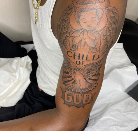 Child Of God Tattoo, Arm Tattoos For Guys Forearm, Bicep Tattoo Men, Half Sleeve Tattoos Forearm, Hard Tattoos, Baby Name Tattoos, Inner Bicep Tattoo, God Tattoo, Men Tattoos Arm Sleeve