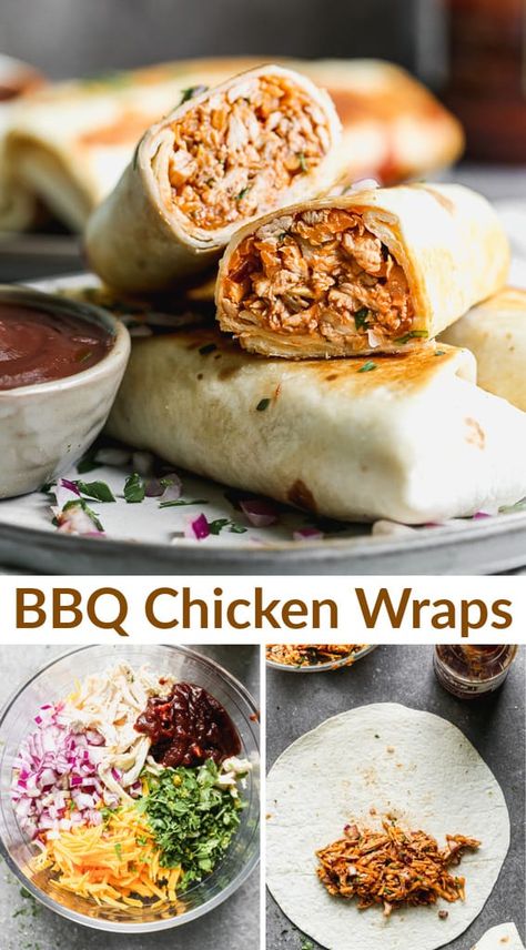 My family loves these Crispy BBQ Chicken Wraps, and I love how easy they are to make for dinner using leftover cooked chicken, bbq sauce, cheese, onion and cilantro. #wrap #bbqchicken #chicken #bbq #tortilla #lunch #easydinner via @betrfromscratch Crispy Bbq Chicken, Yummy Nummies, Bbq Chicken Wraps, Chicken Wrap Recipes, Chicken Bbq, Lunch Wraps, Sandwich Ideas, 75 Hard, Pinwheel Recipes