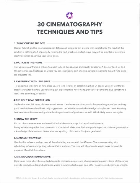 30 Cinematography Techniques and TIps - Exit Intent Full - Page - StudioBinder Cinematography Techniques, Cinematography Ideas, Cinematography Composition, Film Class, Cinematography Lighting, Filmmaking Inspiration, Screenplay Writing, Film Tips, Filmmaking Cinematography