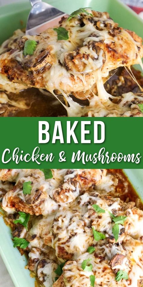 casserole on a plate Low Carb Chicken Breast Recipes, Baked Cheesy Chicken, Healthy Baked Chicken Breast, Baked Chicken And Mushrooms, Chicken Breast Casserole Recipes, Chicken Breast Casserole, Chicken Breast Oven Recipes, Easy Mushroom Recipes, Chicken In The Oven