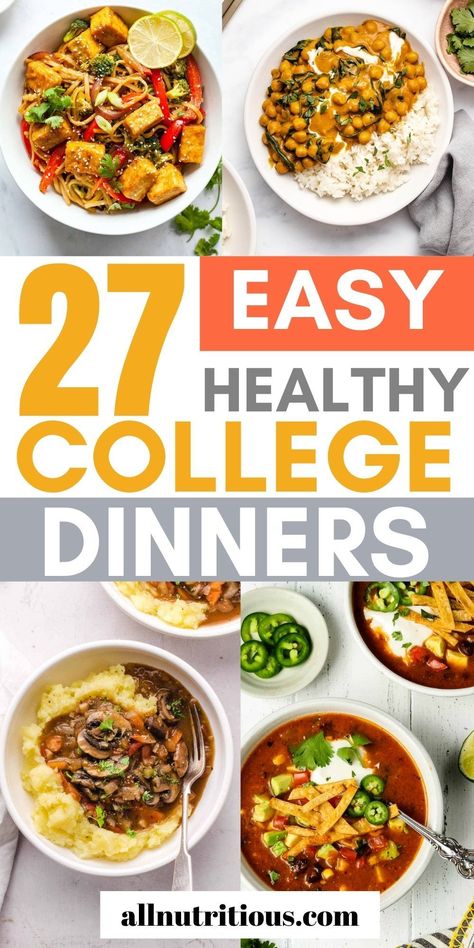 If you are looking for the best easy healthy dinners to make at college this year you need to see these easy college dinner recipes. These healthy college meal ideas are perfect to make on busy days full of lectures. Easy Dinner Recipes Healthy Cheap College Students, Easy Dinner Recipes For Students, Cheap Dinner Recipes For One, Essen, Healthy Dinner College Student, Cheap Meals College Students, Healthy College Student Meals, College Apartment Recipes, College Dinners Easy