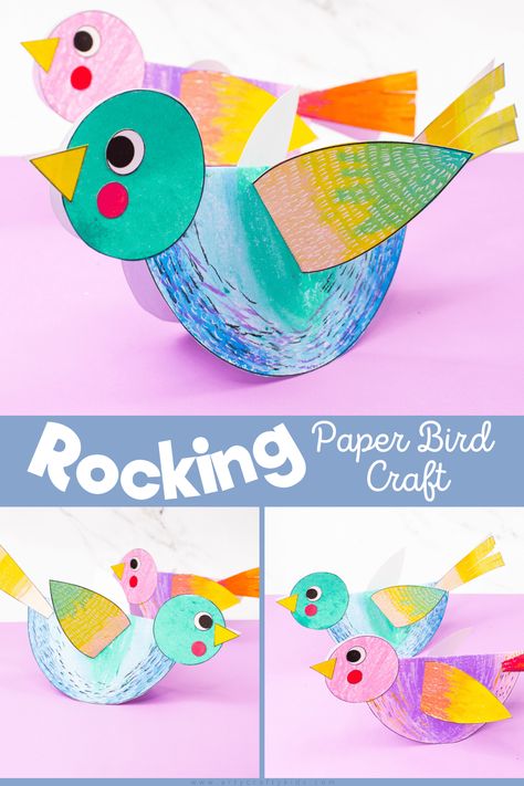 Creativity meets STEM in this Rocking Paper Bird Craft for Kids - A fun, tactile and easy to make paper bird craft that kids will love! Bird Crafts Preschool, Paper Animal Crafts, Bird Craft, Paper Bird, Stem Crafts, Paper Craft Ideas, Paper Origami, Easy Arts And Crafts, Spring Crafts For Kids