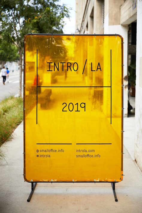 IntroLA-2019-20 - Design Milk Retail Doors Shop Fronts, Trade Show Furniture, Brand Signage Design, Exhibition Signage Design, Yellow Signage, Exhibit Signage, Interior Signage Design, Sign Graphic Design, Yellow Branding