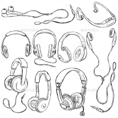 Someone With Headphones On Drawing, Art Reference Accessories, Headphones Poses Drawing, Prom Reference Drawing, Sketch Of Headphones, Headphone Poses Reference, Head Phones Reference, Taking Off Headphones Reference, Headphone Sketch Drawings