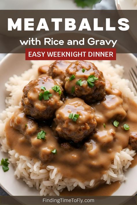 Looking for quick and easy weeknight dinners for families? Try this Southern Style Meatballs and Gravy recipe with savory, rich, and flavorful meatballs in gravy that pairs so well with rice, egg noodles, or mashed potatoes for a delicious meal the whole family will love. Easy weeknight comfort food. Meatballs And Rice Gravy, Quick And Easy Meatball Recipes, Meatballs Rice And Gravy, Pork Meatballs And Gravy, Meals With Gravy, Rice And Gravy Meals, Meatballs And Gravy Over Rice, Rice And Gravy Recipes Southern, Meatball And Gravy Recipes