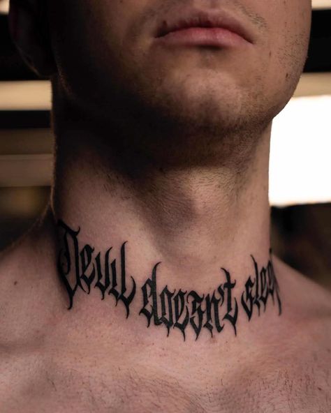 40 Awesome Neck Tattoo Ideas for Men & Women in 2023 Back Of Head Tattoos Men, Neck Tattoo Words Men, Small Throat Tattoo Men, Cool Word Tattoos Men, Below Neck Tattoo, Neck Text Tattoo Men, Front Of Neck Tattoo Men, Tattoo Ideas For Men On Neck, Front Tattoo Men