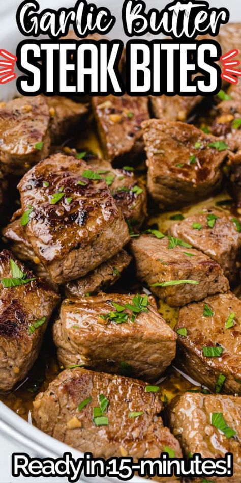 Sirloin Steak Bites, Garlic Butter Steak Bites, Butter Steak Bites, Sirloin Steak Recipes, Steak Dinner Recipes, Steak Bites Recipe, Carne Asada Tacos, Butter Steak, Beef Steak Recipes